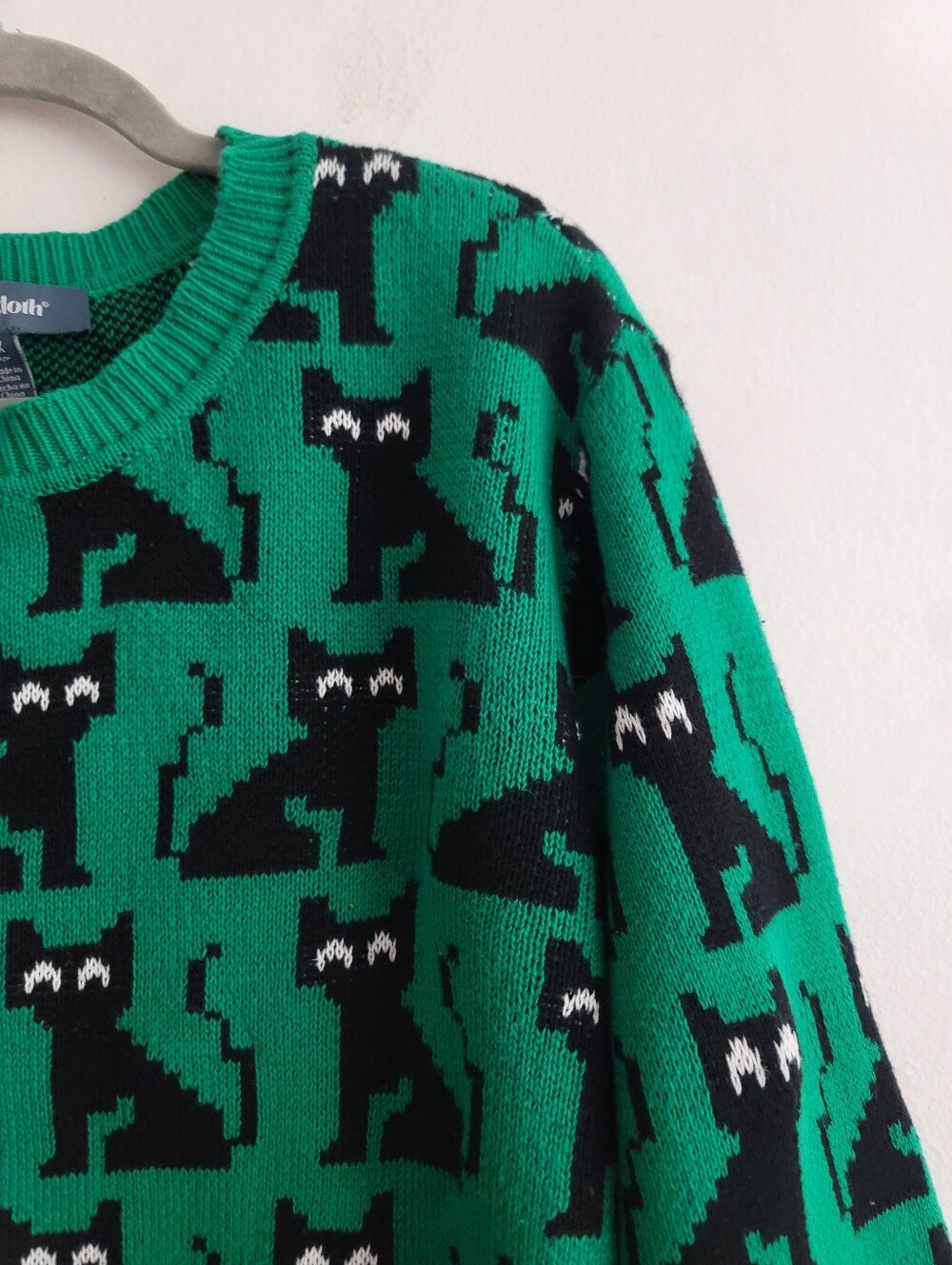 Modcloth 2X Green Cat Jade Dream Notes Of Nostalgia Crewneck Pullover Sweater - Picture 3 of 7